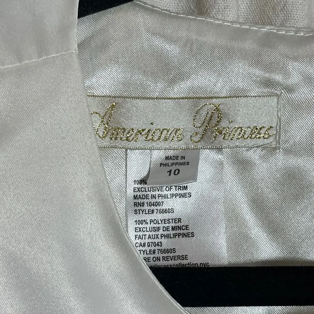 American Princess Satin Cream Textured Navy Blue Girls Sz 10